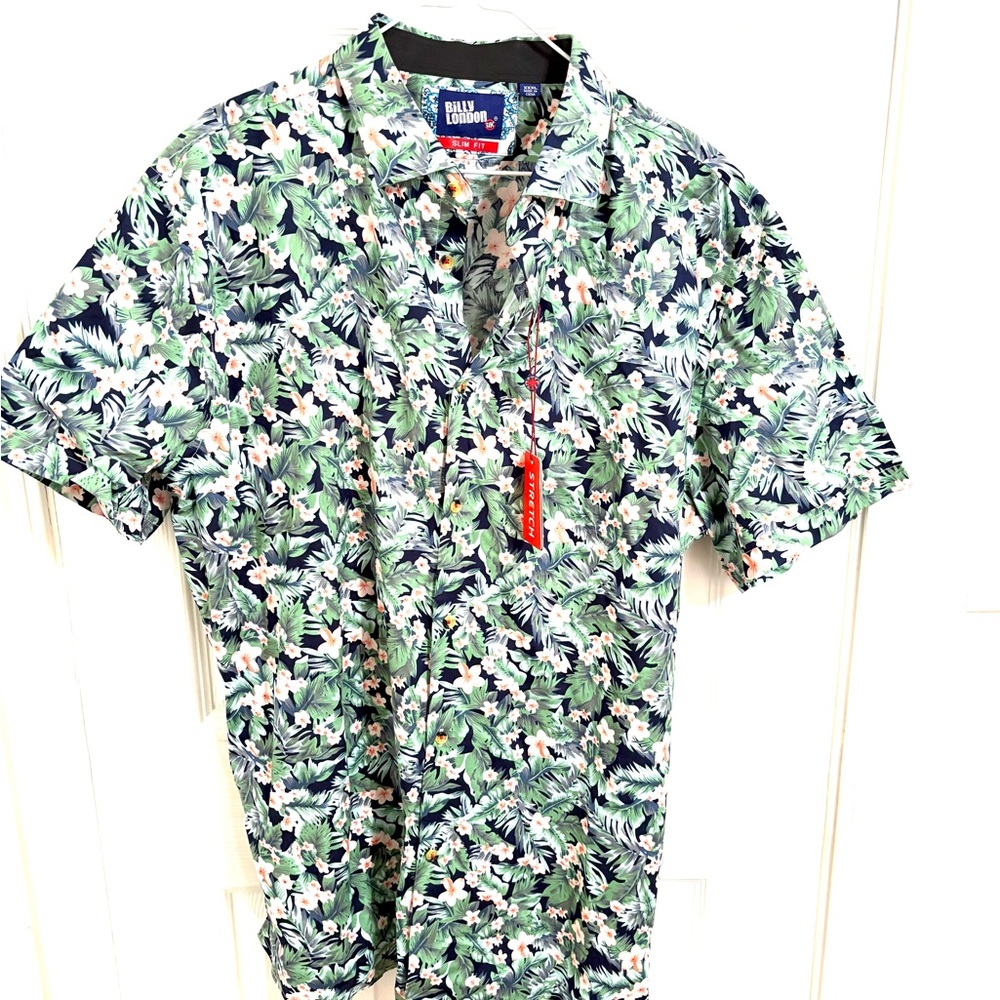 Billy London Men's Tropical Print Shirt - Green